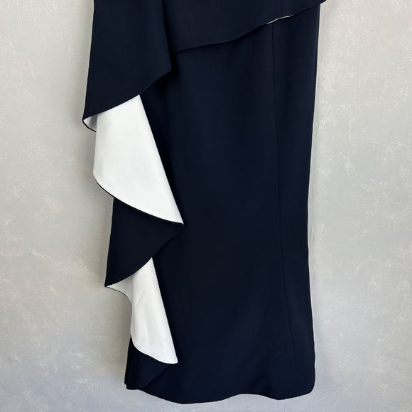 Alexander by Daymor size 16 maxi gown 1060 off shoulder ruffled skirt navy white - Picture 4 of 15